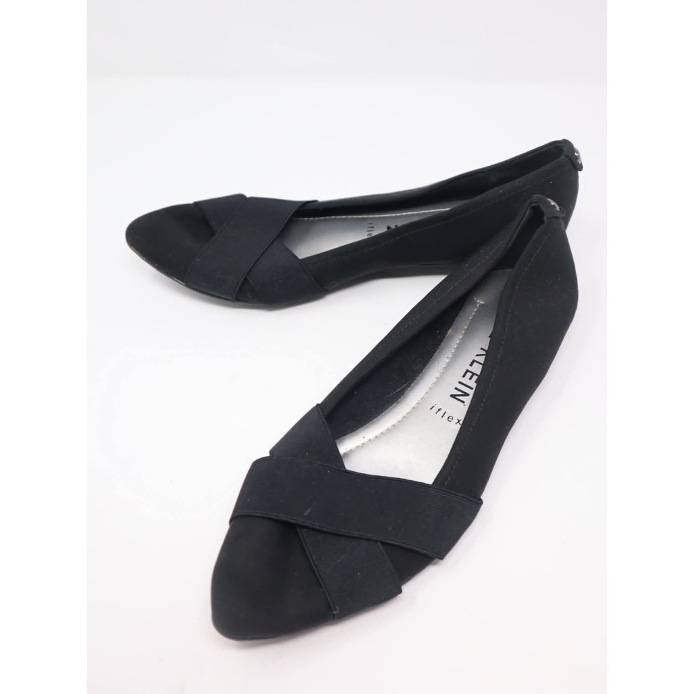 Black Pointed Toe Flats 10 Anne Klein Womens Crisscross Elastic Strap iflex